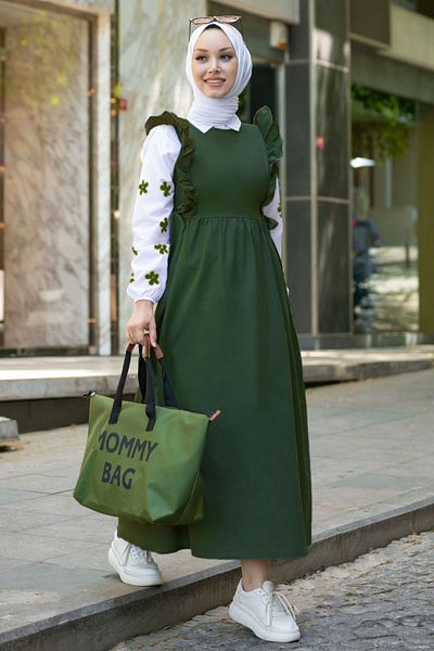 TOFİSA Green Women's Shirt and Dress - Plain Crew Neck - 10510