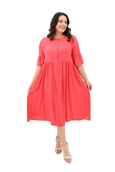 Koza Butik Plus Size Button Detailed Women's Dress 5241-25