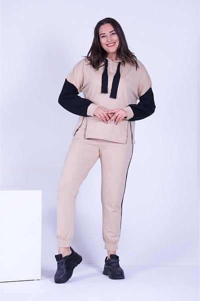 Koza Butik Σετ φόρμας με κουκούλα King Size - Πλαϊνό φερμουάρ 9376