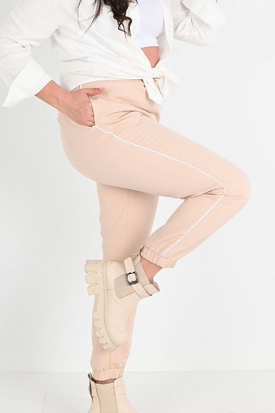 Koza Butik Large Size Women's Trousers with Pockets and Stripe Detail - 6243-24