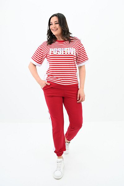 Koza Butik Women's Large Size Striped Tracksuit Set 8106-24