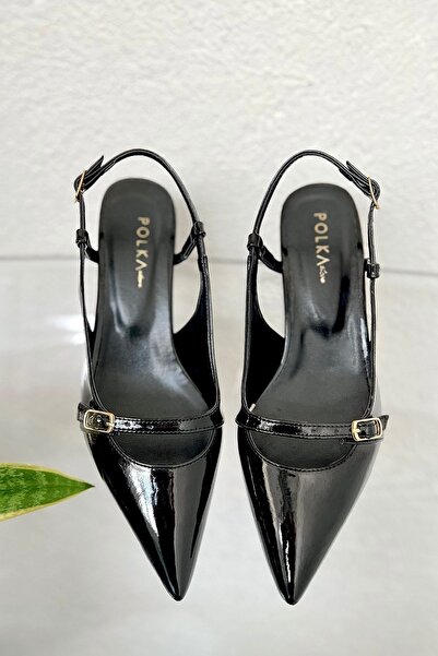 POLKA STORE Simple Pointed Toe Single Strap Buckle Patent Leather Block Heeled Women's Shoes