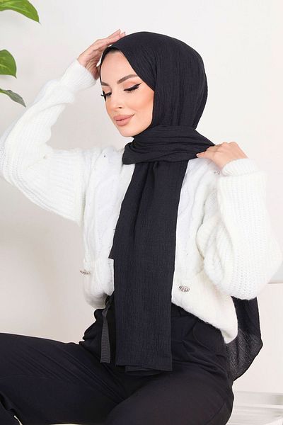 TOFİSA 23352-BLACK Soft Cotton Shawl