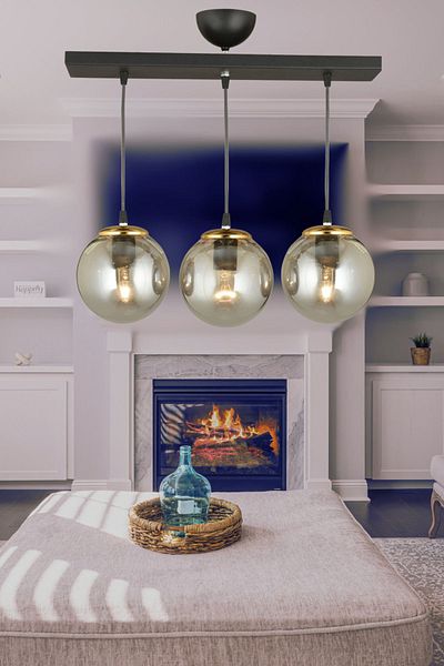 SONSUZ AYDINLATMA&AVİZE Infinite Row Black 3-Piece Smoked Globe Glass Pendant Lamp Luxury Chandelier