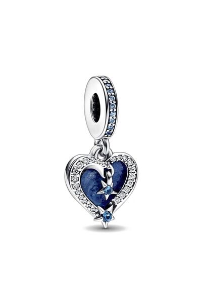 Lux Design Gümüş Lacivert Yıldız Kalp Çift Sallantılı Charm