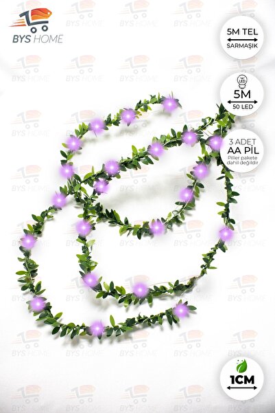 BYSHOME Dekoratif 5 Metre Yapay Yapraklı Tel Şeritli Sarmaşık + 5 Metre Peri ...