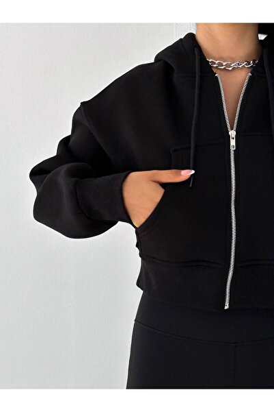 Noa Noa Fermuarlı Kısa Üç Iplik Şardonlu Sweatshirt