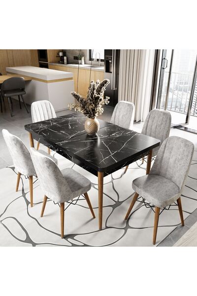 Hardalım Consept 6 Kişilik Açılır Masa Sandalye Takımı Mutfak Masası Takımı S...