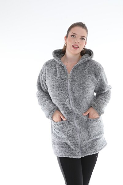 KSV Collection Plus Size Grey Plush Cardigan Hoodie