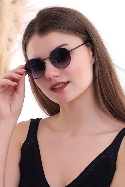 Della Pianto Black Unisex Metal Framed Oval Sunglasses