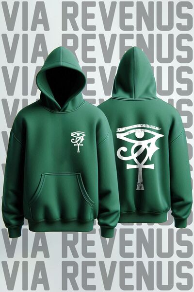 Vordevia Hanorac verde cu glugă - Imprimat cu ochi în față și în spate, potri...