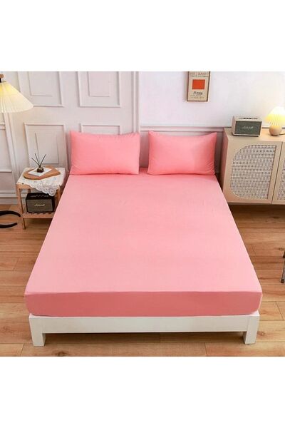 ÖZYURTLAR HOME 180x200 Ranforce Pembe Lastikli Çarşaf + 2 Yastık Kılıfı