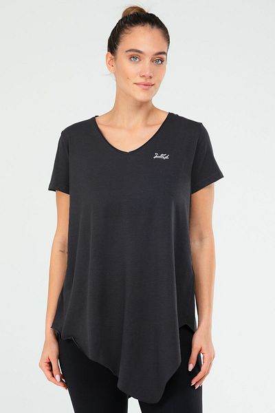 speedlife Tricou de damă cu mânecă scurtă, din bumbac obișnuit, cu decolteu în V, antracit Sf03881