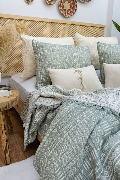 destinyhometex Κάλυμμα κρεβατιού μεγάλου μεγέθους Aztec Pattern - 240x260cm/2 τεμάχια 50x70cm Muslin 100% βαμβάκι 4 στρώσεις μαξιλάρι