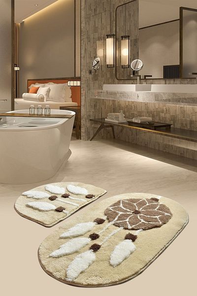 Chilai Home Dream Brown Σετ 2 τεμαχίων - Πλένεται χαλί μπάνιου και αντιολισθητικό ακρυλικό