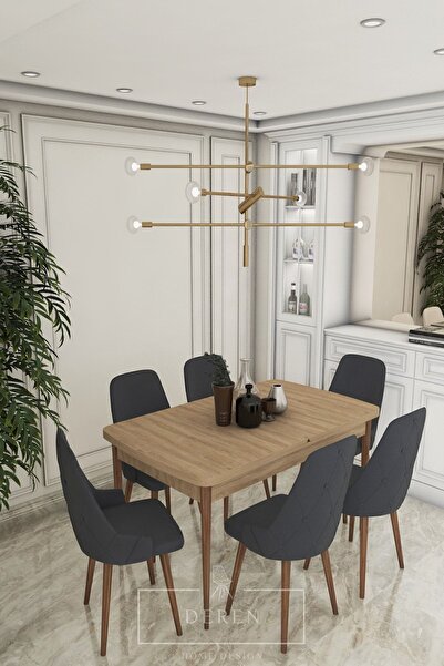 DEREN HOME Prestij Serisi Mutfak Ve Salon Masa Takımı 6 Adet Füme Sandalye