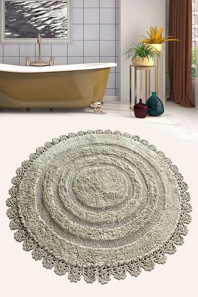Chilai Home Regnum Βαμβακερό Μπεζ Διάμετρος 100x100 εκ. Βαμβακερό χαλί μπάνιου που πλένεται Σετ τουαλέτας μπάνιου Tpmk