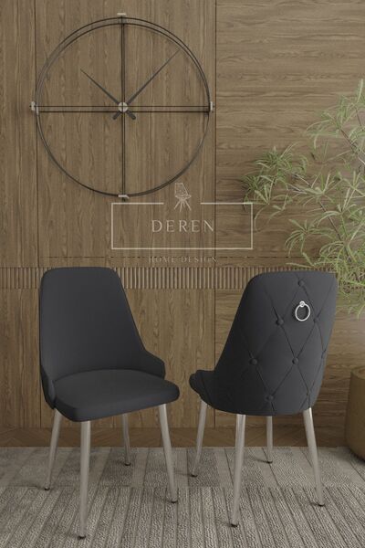 DEREN HOME Nil serisi mutfak salon sandalyesi gümüş metal ayak silinebilir ba...