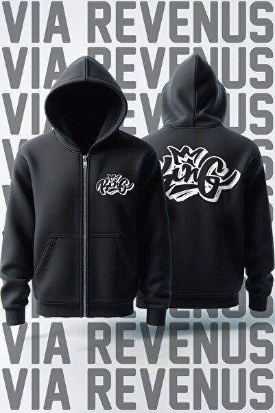 Vordevia سترة صوفية بغطاء للرأس مطبوعة من الأمام والخلف للجنسين من King