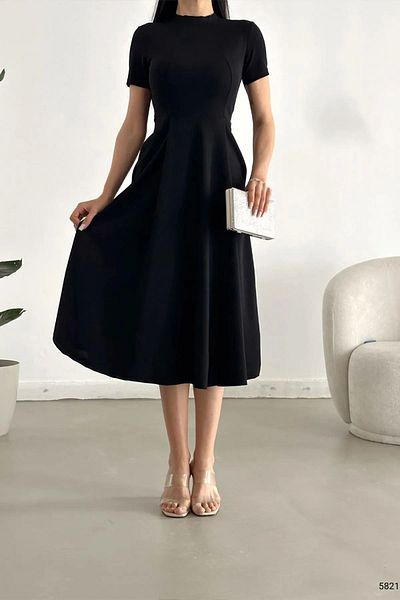 Planet Prestige Rochie neagră lungă din țesătură cu mânecă scurtă, cu buzunare