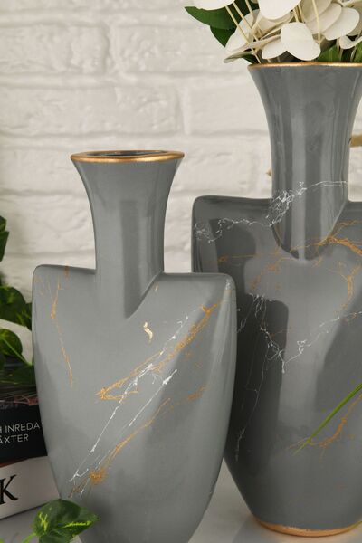 ANGDESİGN Angdesign Hitit Gray Ceramic Vase - Set of 2