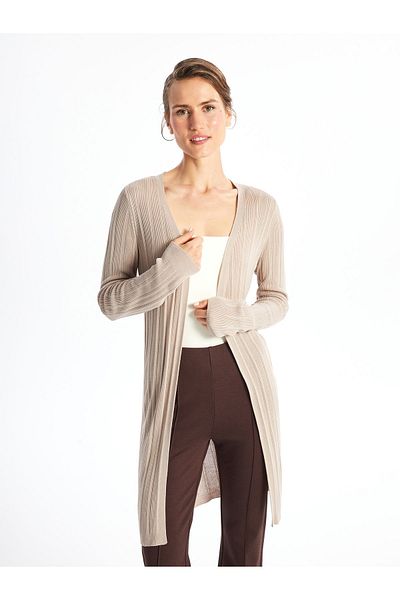 LC Waikiki Women's Knitwear Cardigan - Shawl Collar, Solid, Long Sleeve