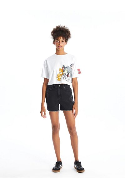 LC Waikiki Oversize dámské tričko Tom&Jerry s potiskem Crew Neck – krátký rukáv