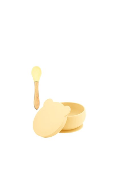 OiOi Kapaklı Kase Mellow Yellow Mama kaşığı