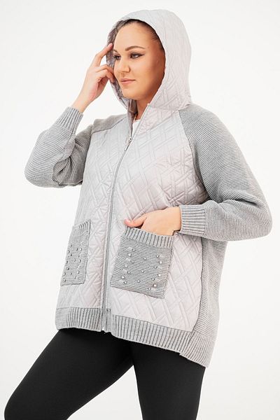 EVEN plus size Gray Quilted Hooded Large Size Women's Jacket