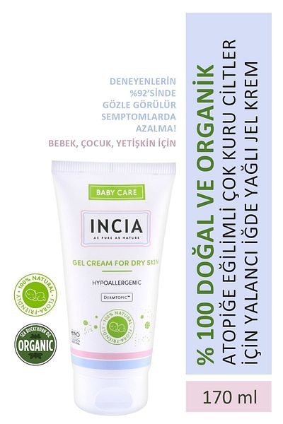 Incia 100% Natural Atopic-Prone Skin Gel Cream for Very Dry Skin Sea Buckthorn Oil 170 ml