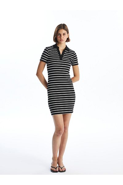 LC Waikiki Rochie de damă - guler polo, dungi, mânecă scurtă