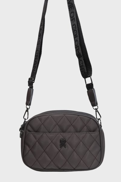 Les Crioch Women's Dark Gray Satin Embroidered Lined 4-Compartment Adjustable Strap Crossbody and Shoulder Bag