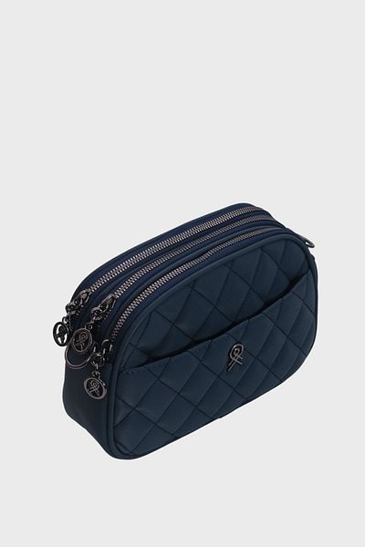 Les Crioch Geantă de damă cu broderie din satin bleumarin - 4 compartimente, curea reglabilă, pentru crossbody și umăr