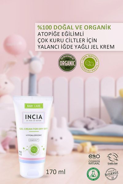 Incia 100% Natural Atopic-Prone Skin Gel Cream for Very Dry Skin Sea Buckthorn Oil 170 ml