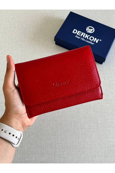 DERKON Medium Genuine Leather Red Women's Wallet - Violeta Model