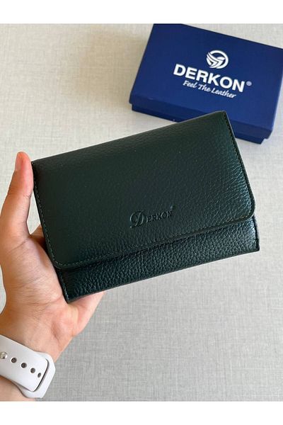 DERKON Green Medium Size Genuine Leather Women's Wallet - Violeta Model