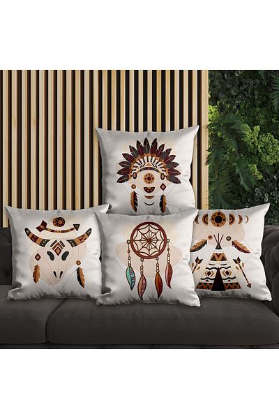 EJOYA 4-Piece Pillow and Throw Pillow Cover with Dreamcatcher Design 45cm 113814