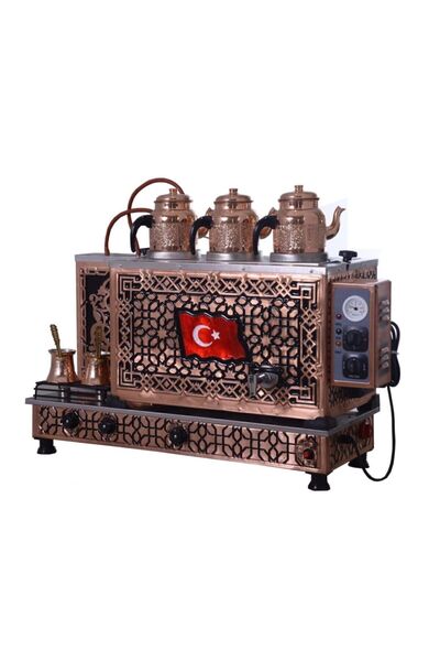 KUTLU BAYRAK 3 DEMLİKLİ BAKIR ÇAY KAZANI