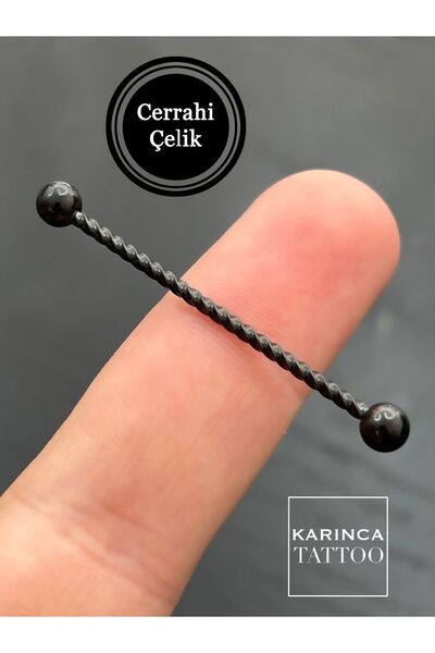 Karınca Piercing Siyah Sarmal Burgu Kulak Endüstriyel Köprü Piercing (INDUSTR...