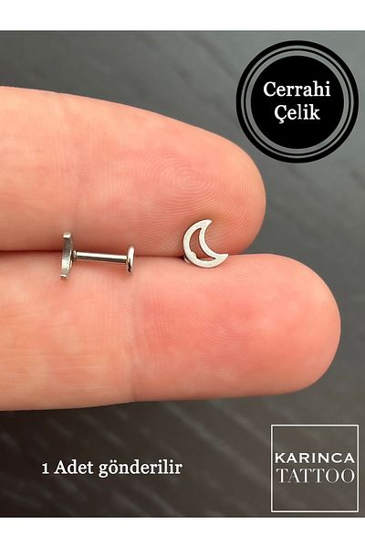 Karınca Piercing Crescent Moon Piercing - Tragus Conch Flat Helix Nose Cartilage Ear Steel Earrings (Ant Piercing)