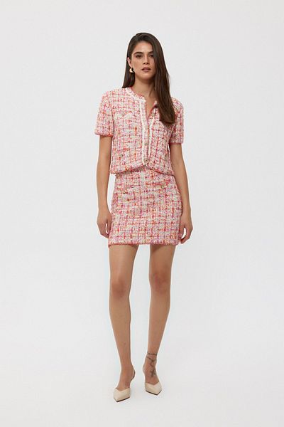 Seda Yalçın Atelier Pink Suit with Tweed Knitwear Skirt