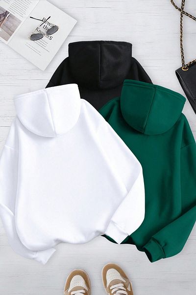 MODAGEN Unisex oversize mikina s kapucí – 3dílná, černá bílá, zelená Nefti