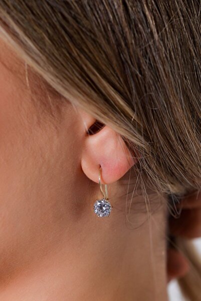 MOOM MÜCEVHERAT Kadın Tek Taş Sallantılı Küpe 14 Ayar Altın