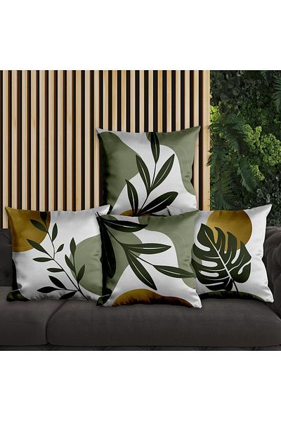 EJOYA Green Leaf Patterned 4-piece Pillow Set - Inner and Throw Pillow Case 45cm 113720