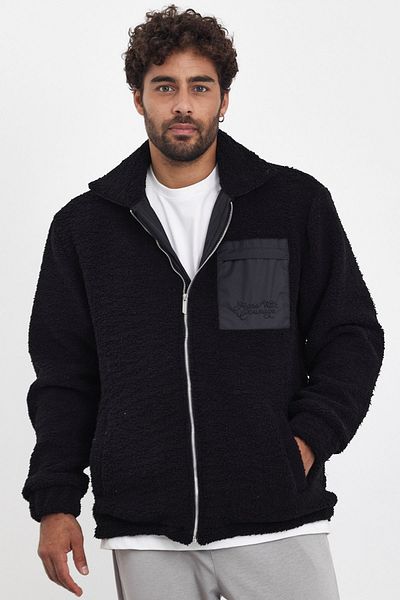 MADZEYMODA Мъжко зимно черно поларено яке - с цип, плюшено Mz86050