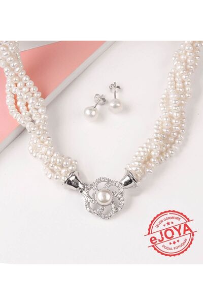 EJOYA Doğal Inci Burgu Kolye Kolye Ve Küpe Seti 74317