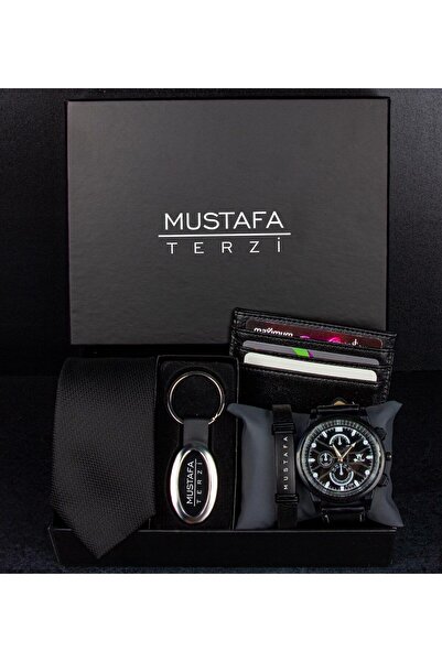 EJOYA Kişiye Özel Kutusunda Kartlık Kravat Anahtarlık Bileklik Ve Saat Erkek Hediye Seti 88522