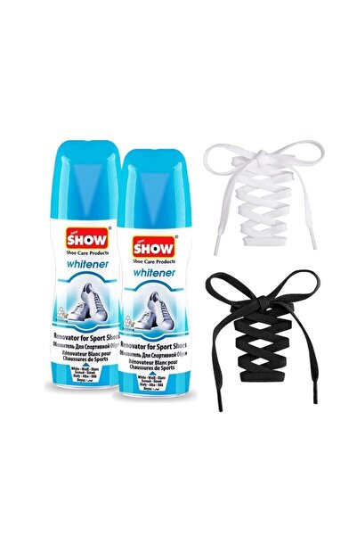 SHOW 2 Adet Spor Beyaz Deri Ve Kumaş Ayakkabı Boyası Likit Siyah, Beyaz 2 Çift Bağcık