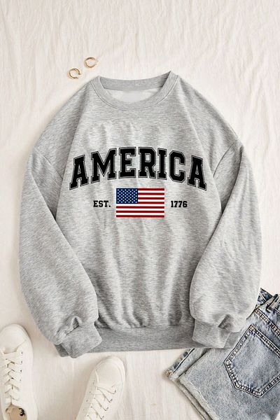 MODAGEN America Printed Unisex Oversize Φούτερ - Crew Neck