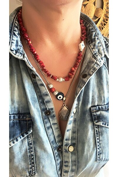 by özllem Doğal mercan taşlı Fire Kolye Set